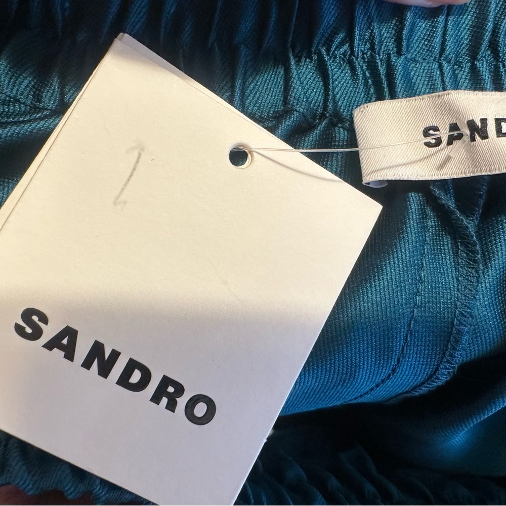 Sandro Paris Drawstring Silk Blend Shorts, Teal, NWT, Size 40 - Picture 6 of 10
